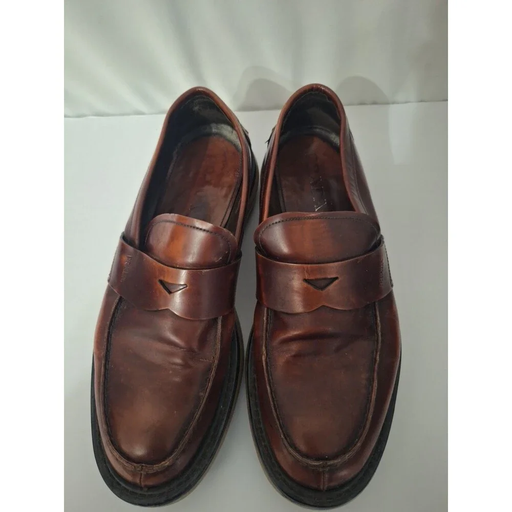 PRADA Mens Leather Loafers Sz 9.5 Brown Chunky Preppy Vintage Y2K School Teacher